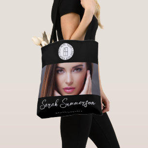 Bolso De Tela Logotipo Blanco Negro Estudio de Maquillaje Fotogr