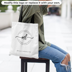 Bolso De Tela Logotipo Comercial Elegante Monograma Iniciales Bl