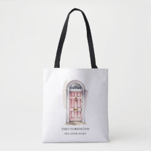 Bolso De Tela Logotipo de Acuarela de Puerta Rosa Agente Inmobil