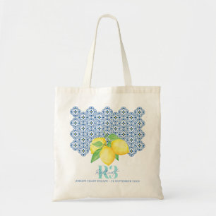 Bolso De Tela Logotipo de azulejo mediterráneo de limón en acuar