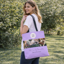 Bolso De Tela Logotipo de escritura negra de lavanda, foto, cuid