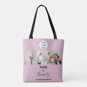 Bolso De Tela Logotipo de Escritura Rosa en Foto Salón de Uñas