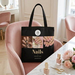 Bolso De Tela Logotipo de tipografía de oro negro Foto Salón de