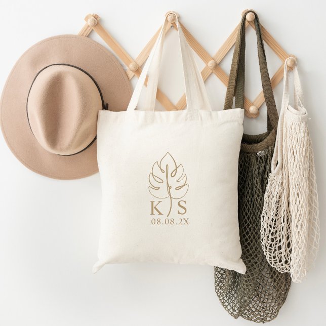 Bolso De Tela Logotipo del Boda Monstera Monograma personalizado (Subido por el creador)