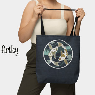 Bolso De Tela Logotipo del estanque de peces de Koi azul y Verde