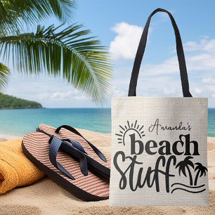 Bolso De Tela Lona con aspecto personalizado de "cosas de playa"