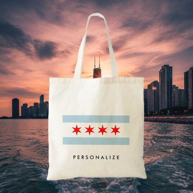 Bolso De Tela Lona del personalizado de la bandera de Chicago (Chicago flag tote bag)