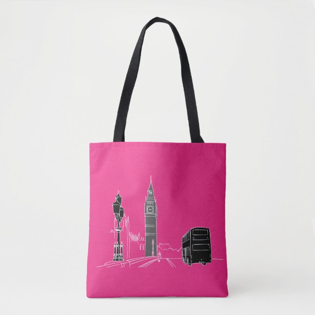 Bolso De Tela London Neon Modern Pop Art Sketch Black Guay (Anverso)