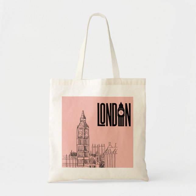 Bolso De Tela london vibes tote bag (algodón caramelo rosa) (Frente)
