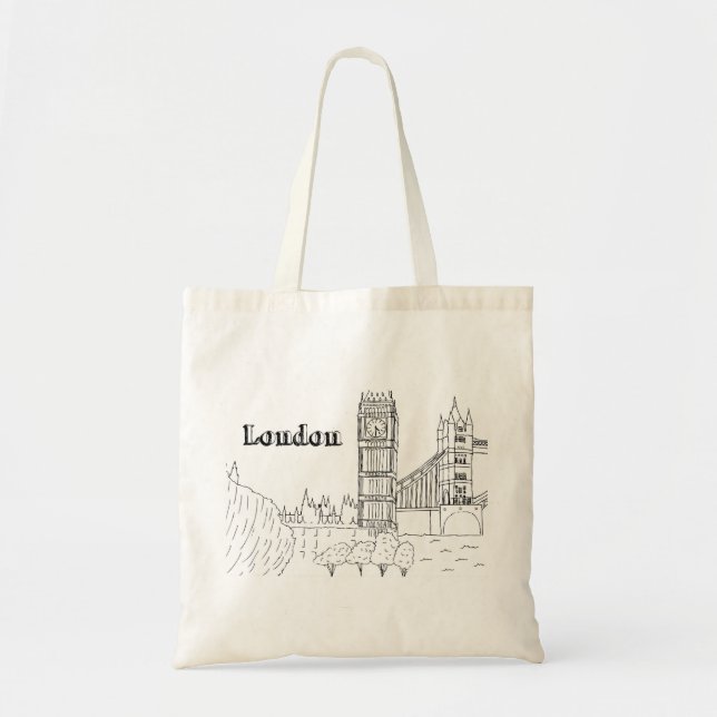 Bolso De Tela Londres Big Ben Vacation Dibujo Viaje de Arte Vaca (Frente)