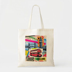 Bolso De Tela Londres Inglaterra Arte Pop Retro Autobús Viajes V