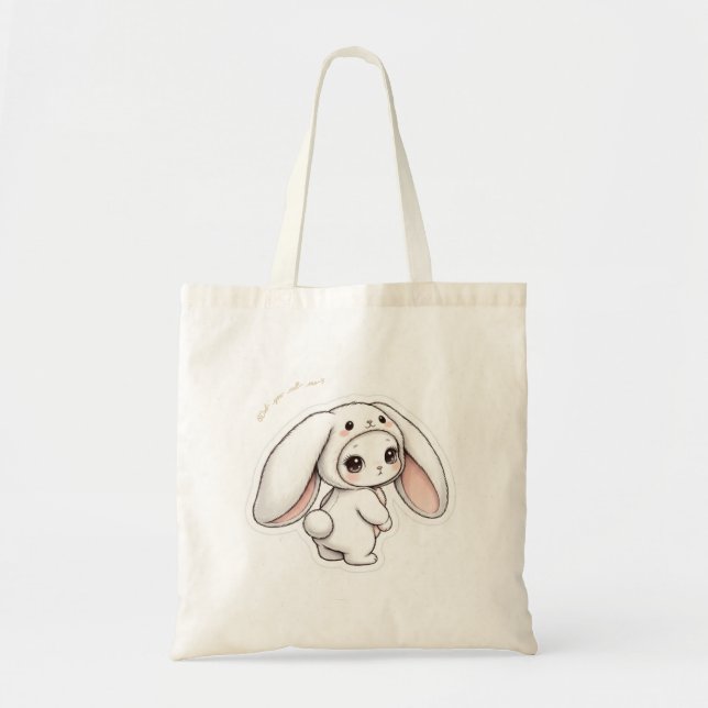 Bolso De Tela Looking Back Bunny - Adorable Fluffy Rabbit Kawaii (Frente)