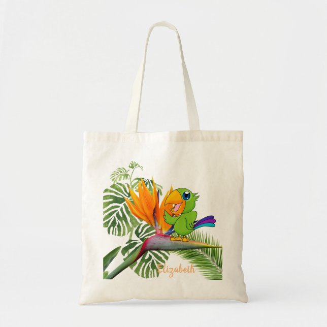 Bolso De Tela Loro, Caudata, hojas de palmera - Personalizado (Frente)