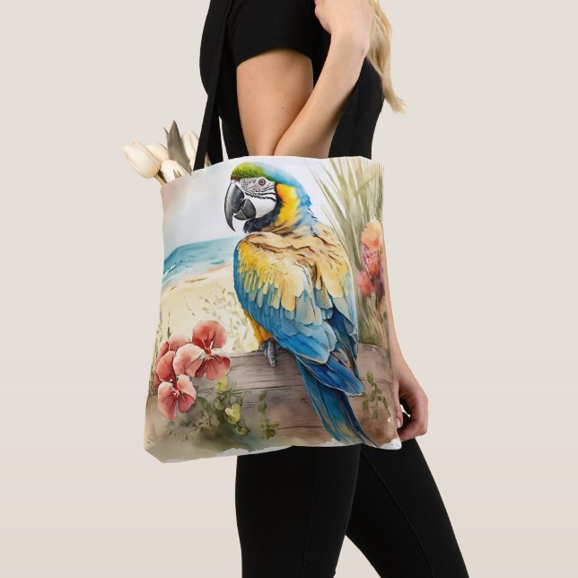 Bolso De Tela Loro con flores tropicales (Detalle)
