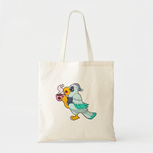 Bolso De Tela Loro con taza de café (Frente)