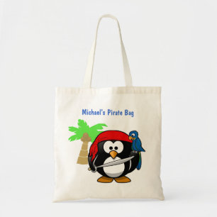 Bolso De Tela Loro del pingüino del pirata y playa conocida