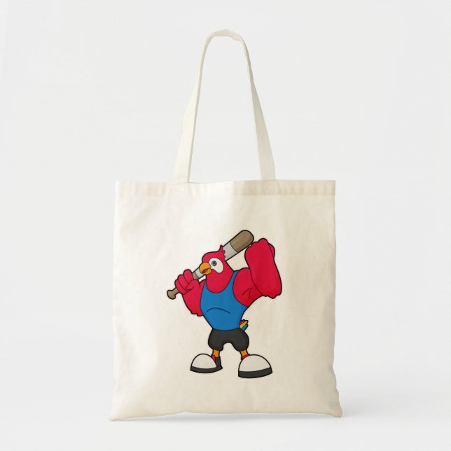 Bolso De Tela Loro en béisbol con bate de béisbol (Frente)