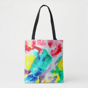 Bolso De Tela loro en el árbol, pájaro Abstract Bright Watercolo