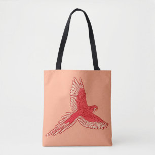Bolso De Tela Loro en Vuelo, Coral Naranja y Crema