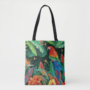 Bolso De Tela Loro tropical: fondo floral exótico.