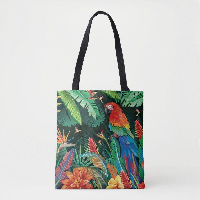 Bolso De Tela Loro tropical: fondo floral exótico. (Anverso)