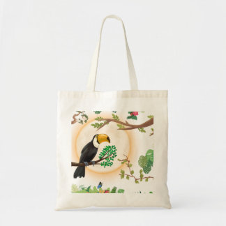Bolso De Tela Loro Tropical Pájaro & Hojas de Jungla Estética Ca