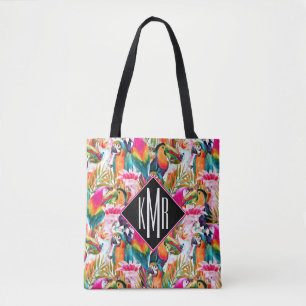 Bolso De Tela Loros y monograma de las hojas de palma el  
