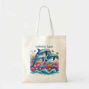 Bolso De Tela Los amantes de los delfines pequeños añaden nombre