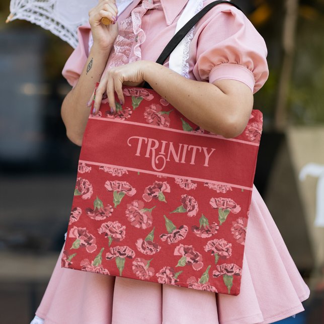 Bolso De Tela Los claveles rosados en rojo personalizado (Subido por el creador)