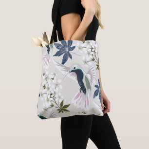 Bolso De Tela Los colibríes y las flores blancas.