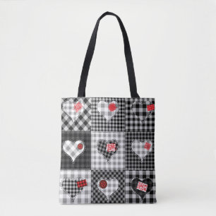 Bolso De Tela Los corazones de los cuadros blancos negros son im
