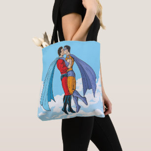 Bolso De Tela Los dos superhéroes de Slipperyjoe besándose perso