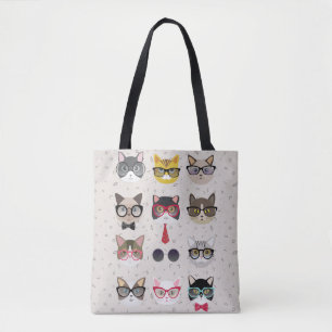 Bolso De Tela Los gatos divertidos con los vidrios todo encima -