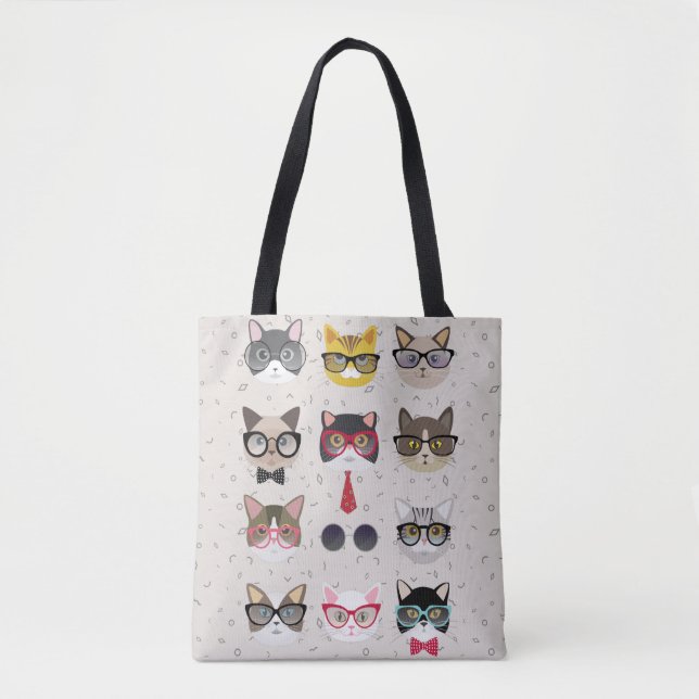 Bolso De Tela Los gatos divertidos con los vidrios todo encima - (Anverso)
