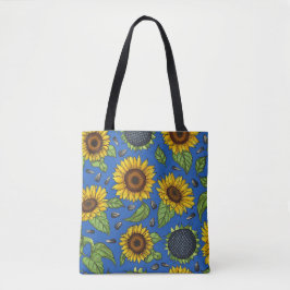 Bolso De Tela Los girasoles amarillos de Ucrania en el Tote azul