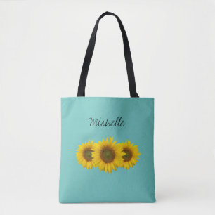 Bolso De Tela Los girasoles amarillos Verde azulados verdes pers