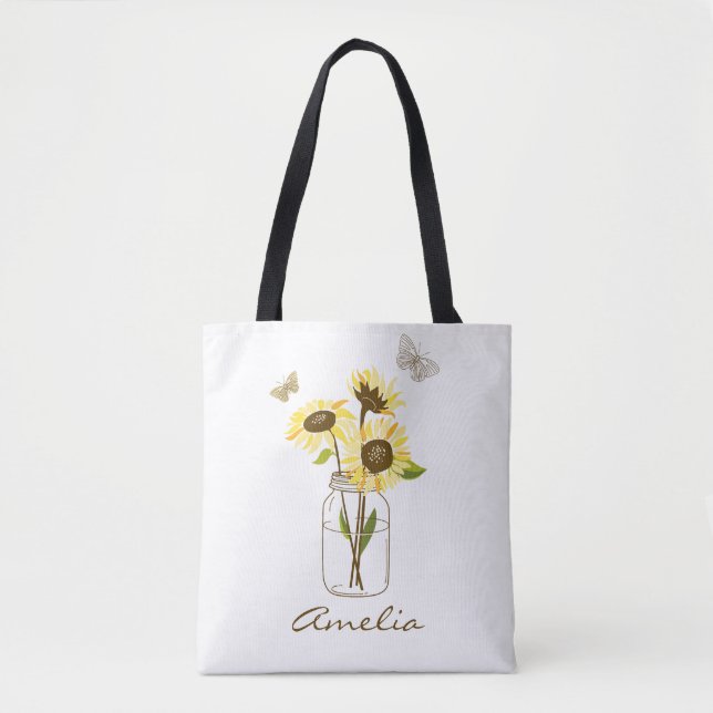 Bolso De Tela Los girasoles en Mason Jar personalizados (Anverso)