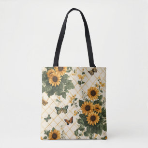 Bolso De Tela Los girasoles y las mariposas en amarillo claro