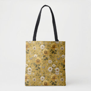 Bolso De Tela Los girasoles y las mariposas en fondo amarillo 1
