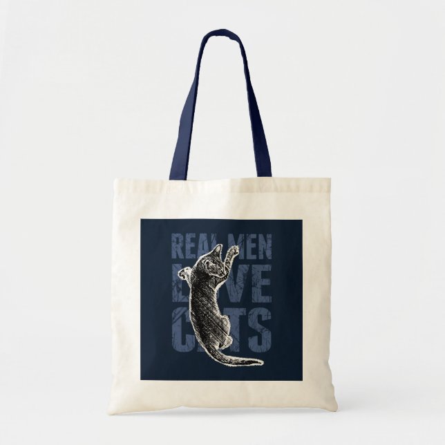 Bolso De Tela Los hombres reales aman gatos de acero azul (Frente)