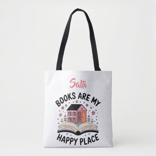Bolso De Tela Los libros son mi lugar feliz personalizado (Anverso)