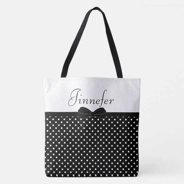 Bolso De Tela Los lunares negros con Papillon personalizaron (Anverso)