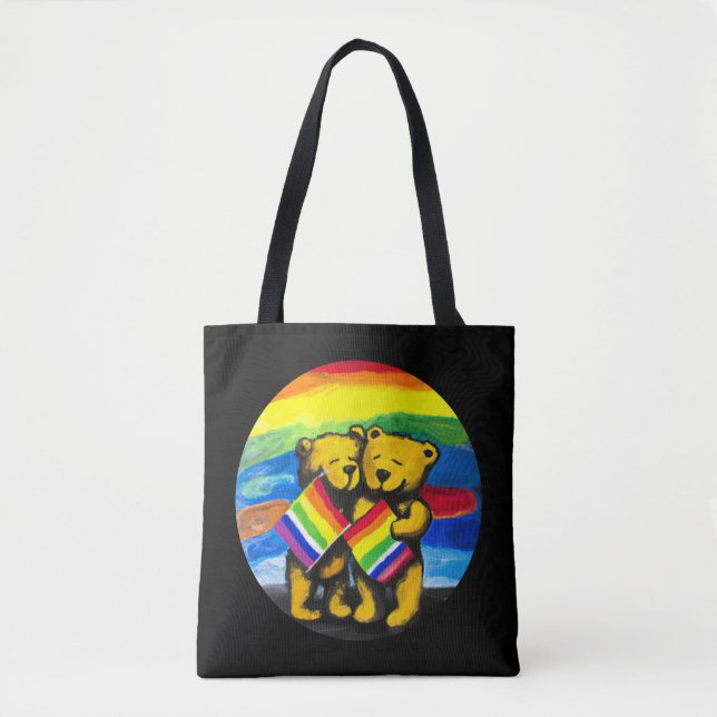 Bolso De Tela Los osos aman a la pareja LGBT bandera arcoiris (Anverso)