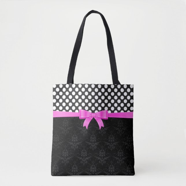 Bolso De Tela Los Puntos De Polka Blanco Y Las Piernas Negras Mi (Anverso)
