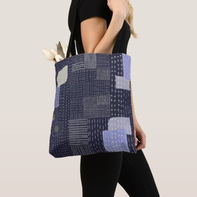 Bolso De Tela Los puntos de sashiko japoneses se parecen a un pa (Detalle)