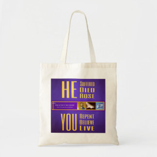 Bolso De Tela Los Rótulos bíblicos ITH "ÉL murió - USTED vive"
