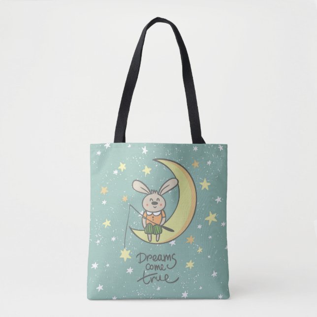 Bolso De Tela Los sueños se hacen realidad | Bunny on the Moon (Anverso)