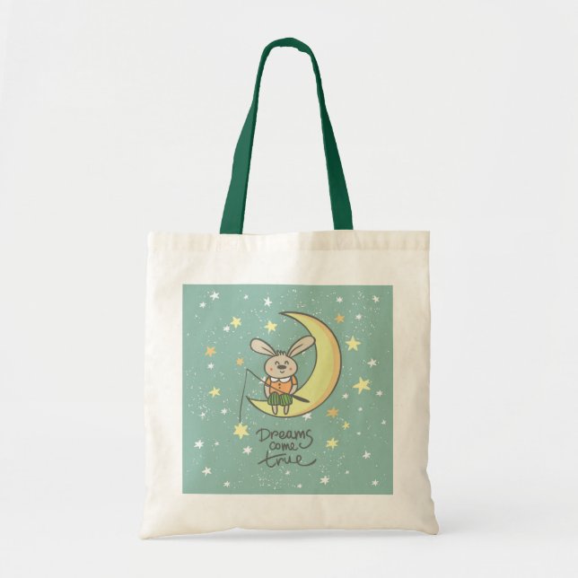 Bolso De Tela Los sueños se hacen realidad | Bunny on the Moon (Frente)