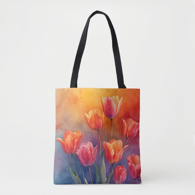 Bolso De Tela Los tulipanes acuarelas de la naturaleza (Anverso)