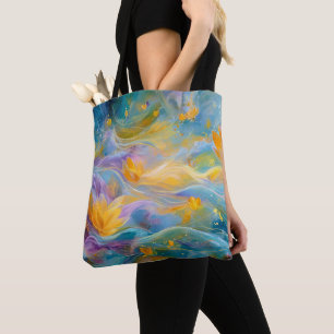 Bolso De Tela Loto dorado abstracto de flores flotantes